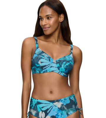 Горна част на бански Триумф с банел и мека чашка Summer Fleur W 02 в синята гама