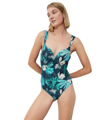 Цял бански Триумф с банел и оформена чашка Summer Fleur OWP в синята гама
