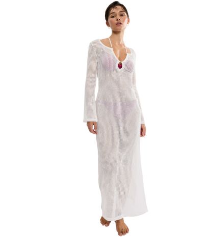 Дълга плетена плажна рокля Триумф Beach My Wear Crochet Long Dress копринено бяла