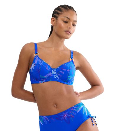 Горна част на бански Триумф с банел и мека чашка тип Минимайзер Summer Tropics W 01 в синята гама