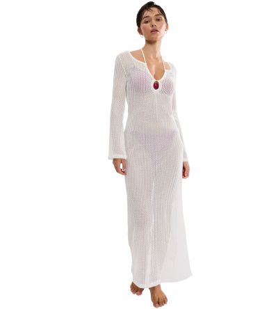 Дълга плетена плажна рокля Триумф Beach My Wear Crochet Long Dress копринено бяла