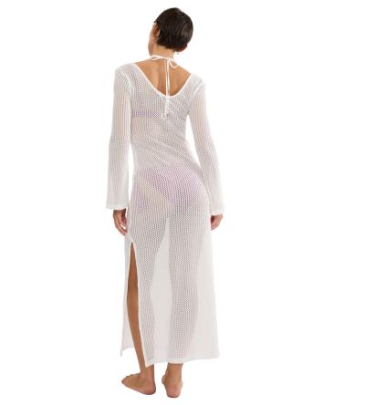 Дълга плетена плажна рокля Триумф Beach My Wear Crochet Long Dress копринено бяла
