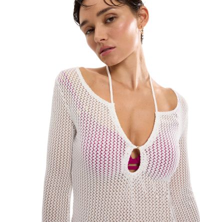 Дълга плетена плажна рокля Триумф Beach My Wear Crochet Long Dress копринено бяла