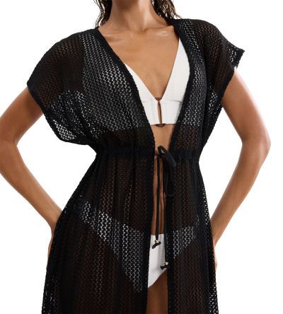 Плетено плажно кимоно Beach My Wear Crochet Kimono черно