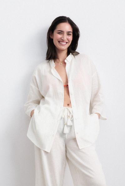 Дълга Плажна риза Summer Wear Boyfriend Shirt 01 копринено бяла